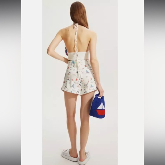 New My Beachy Side EMILY IN PARIS Nautical Beach Print High Waisted Shorts XS/SM - Picture 3 of 9